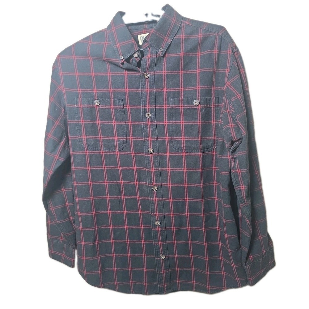 Duluth Trading Shirt Mens Red Black Flannel Size Medium Relaxed Fit Plaid Cotton